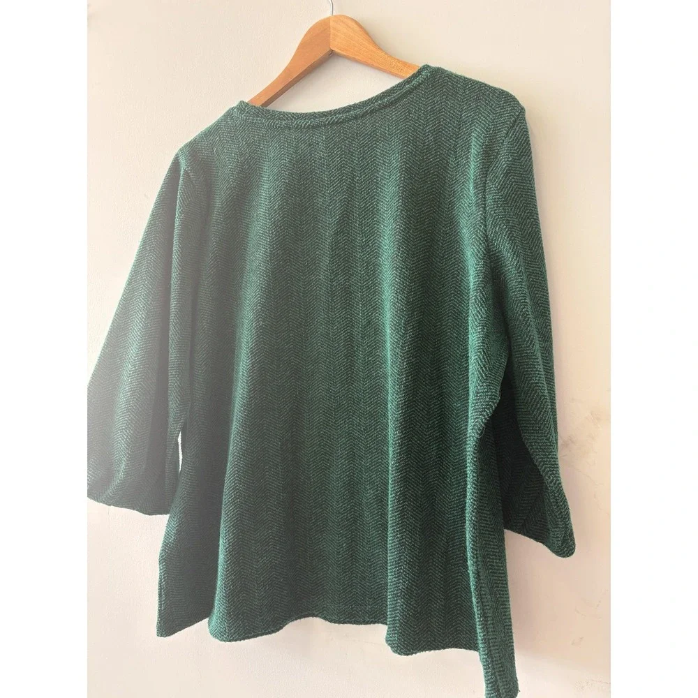 Liz Claiborne Sweater Womens 1X Green Herringbone Button Boat Neck Pullover